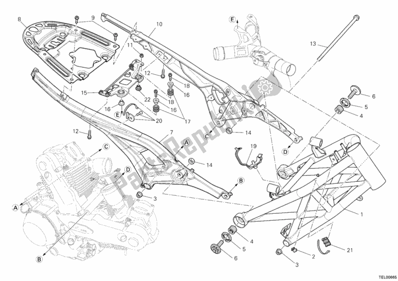 Alle onderdelen voor de Kader van de Ducati Monster 1100 ABS 2010